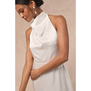 Lulus Meliana White Satin Halter Backless Maxi Dress - Size S